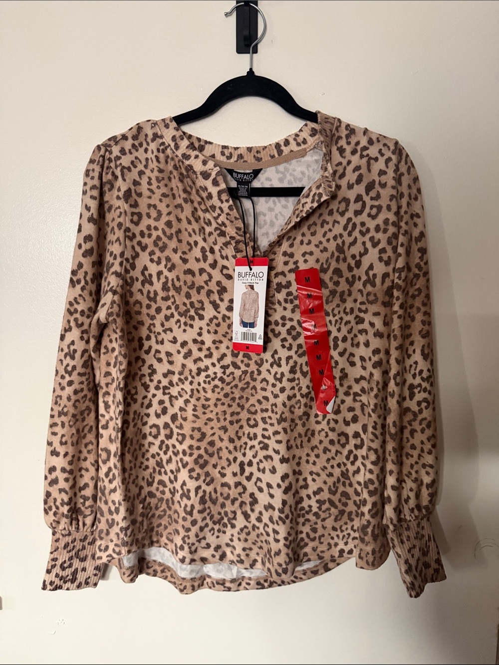 Buffalo David Bitton Leopard Print Long Sleeve Blouse - Tan